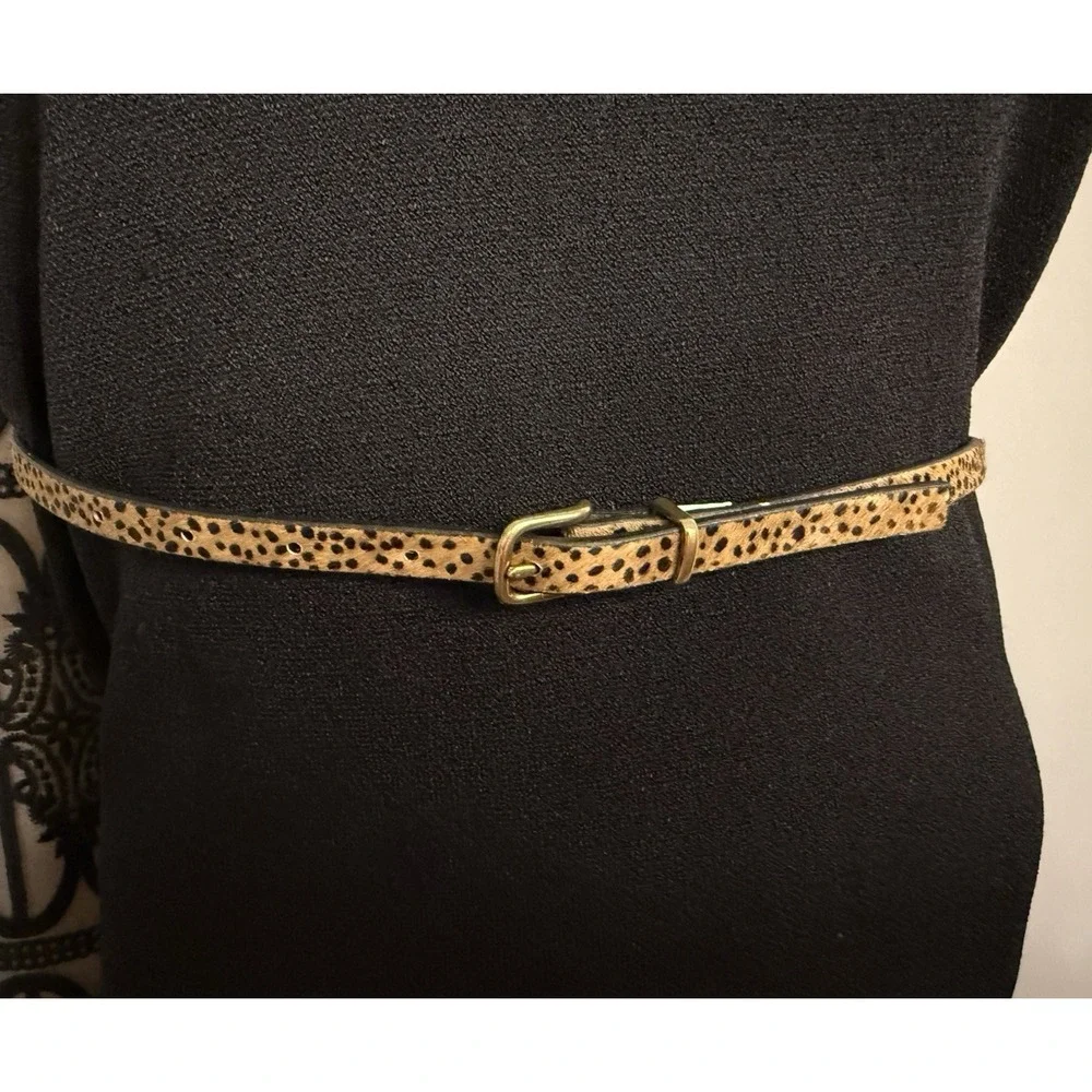 Vintage XSkinny Belt Gold Buckle Leopard Calf Hair Leather‎ Brown Tan XS 26